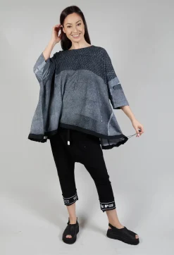 Relaxed Fit T Shirt with Drawstring Hem in Black Print