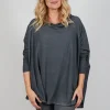 Relaxed Open Roll Neck Top in Slate Cloud