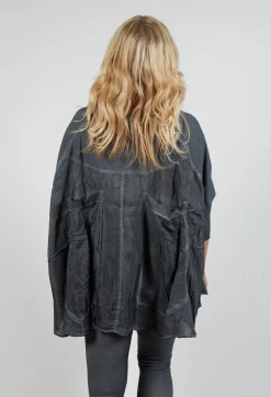 Relaxed Open Roll Neck Top in Slate Cloud