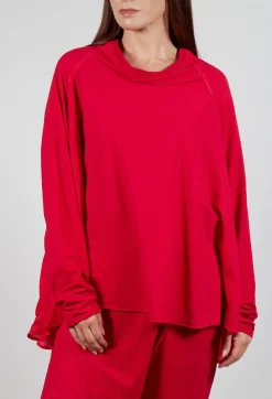 Relaxed Open Roll Neck Top in Cardinal Cloud