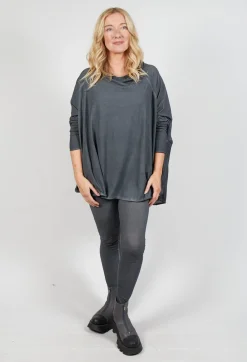 Relaxed Open Roll Neck Top in Slate Cloud