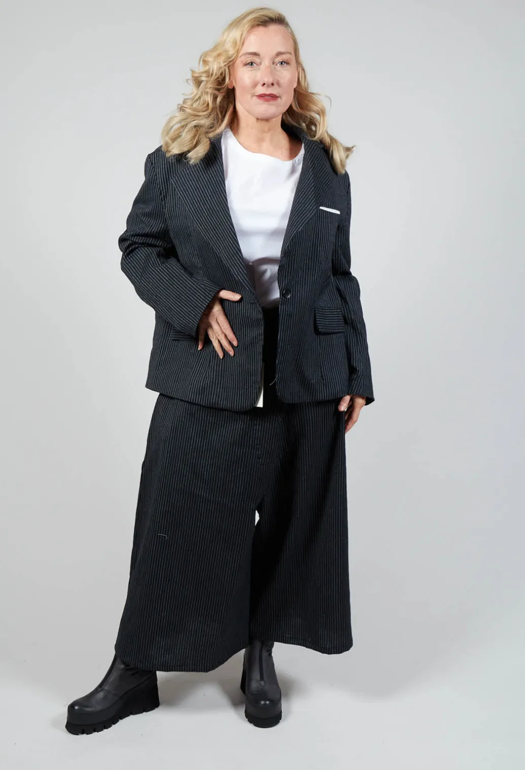 Relaxed Pinstripe Blazer in Black