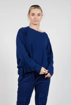 Relaxed Sweatshirt with Ribbed Hem in Ocean