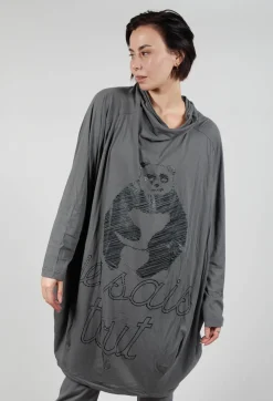 Relaxed Tunic Dress with Motif in Rock Shiny Print