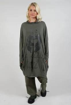 Relaxed Tunic Dress with Motif in Camp Shiny Print