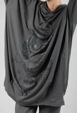 Relaxed Tunic Dress with Motif in Rock Shiny Print