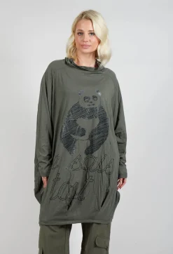 Relaxed Tunic Dress with Motif in Camp Shiny Print