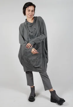 Relaxed Tunic Dress with Motif in Rock Shiny Print
