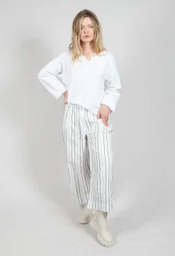 Relaxed Wide Leg Trousers in Abisso Stripe
