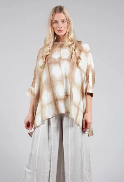 Rene Round Neck Shirt in Beige and White
