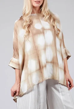 Rene Round Neck Shirt in Beige and White