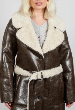 Reversible Faux Fur and Suede Jacket in Khaki Crackle