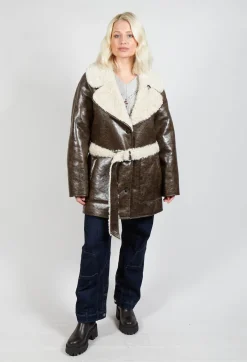 Reversible Faux Fur and Suede Jacket in Khaki Crackle