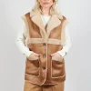 Reversible Gillet with Contrasting Faux Fur and Suede in Camel and Cream