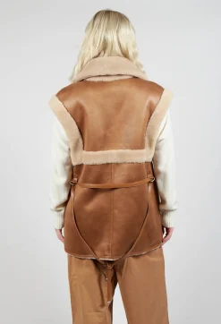 Reversible Gillet with Contrasting Faux Fur and Suede in Camel and Cream