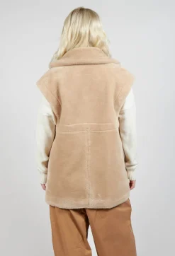 Reversible Gillet with Contrasting Faux Fur and Suede in Camel and Cream