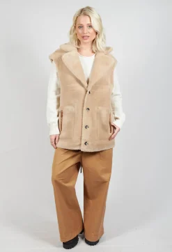 Reversible Gillet with Contrasting Faux Fur and Suede in Camel and Cream