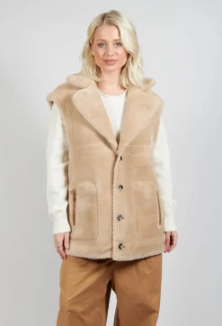 Reversible Gillet with Contrasting Faux Fur and Suede in Camel and Cream