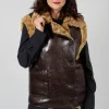 Reversible Gillet with Faux Fur and Suede in Choc Crackle