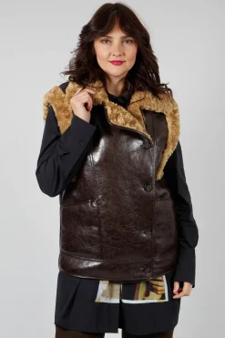 Reversible Gillet with Faux Fur and Suede in Choc Crackle