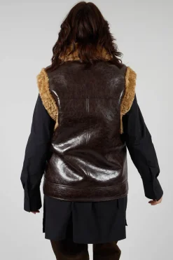 Reversible Gillet with Faux Fur and Suede in Choc Crackle