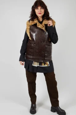 Reversible Gillet with Faux Fur and Suede in Choc Crackle