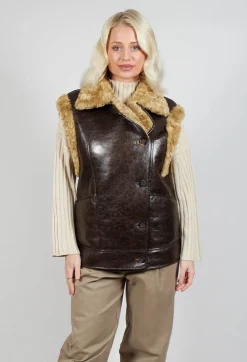 Reversible Gillet with Faux Fur and Suede in Choc Crackle