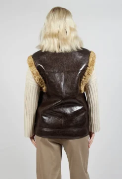 Reversible Gillet with Faux Fur and Suede in Choc Crackle