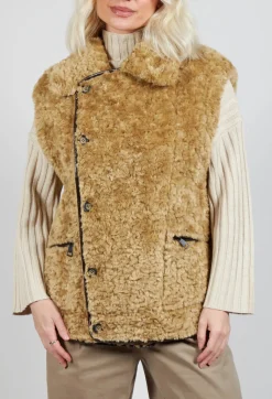 Reversible Gillet with Faux Fur and Suede in Choc Crackle