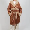Reversible Long Faux Fur and Suede Coat in Tan and Biscuit