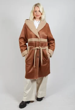Reversible Long Faux Fur and Suede Coat in Tan and Biscuit