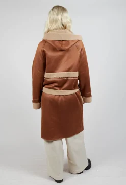 Reversible Long Faux Fur and Suede Coat in Tan and Biscuit