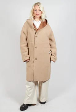 Reversible Long Faux Fur and Suede Coat in Tan and Biscuit