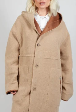 Reversible Long Faux Fur and Suede Coat in Tan and Biscuit