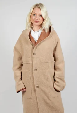 Reversible Long Faux Fur and Suede Coat in Tan and Biscuit