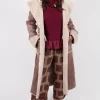 Reversible Longline Faux Fur Coat in Taupe