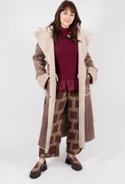 Reversible Longline Faux Fur Coat in Taupe