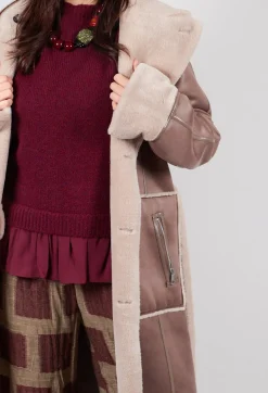 Reversible Longline Faux Fur Coat in Taupe