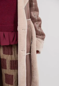 Reversible Longline Faux Fur Coat in Taupe