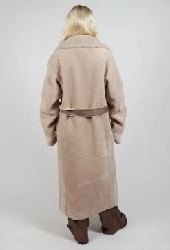 Reversible Longline Faux Fur Coat in Taupe