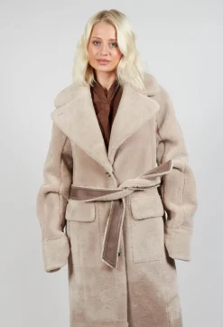 Reversible Longline Faux Fur Coat in Taupe