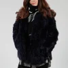 Reversible Shearling Coat with Fur Lining in Night Sky Navy