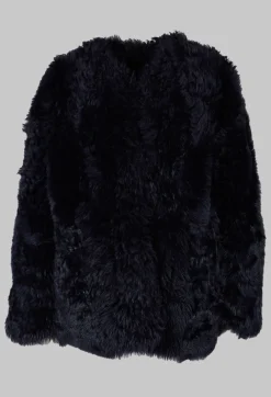 Reversible Shearling Coat with Fur Lining in Night Sky Navy