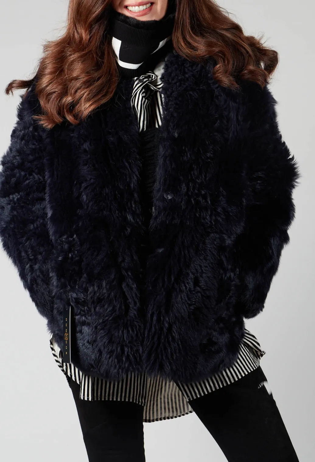 Reversible Shearling Coat with Fur Lining in Night Sky Navy