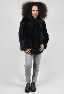 Reversible Shearling Coat with Fur Lining in Night Sky Navy