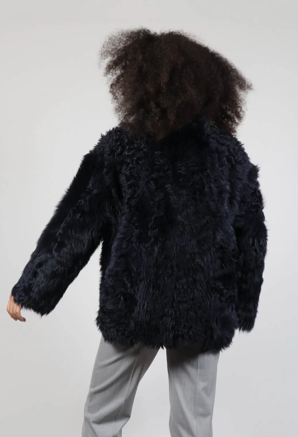 Reversible Shearling Coat with Fur Lining in Night Sky Navy