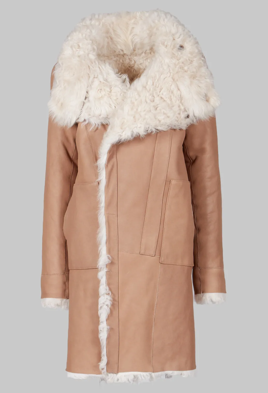 Reversible Toscana Coat with Fur Lining in Camel Cream