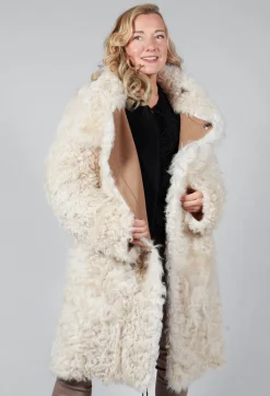 Reversible Toscana Coat with Fur Lining in Camel Cream