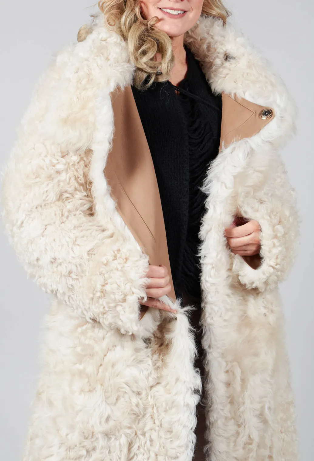Reversible Toscana Coat with Fur Lining in Camel Cream
