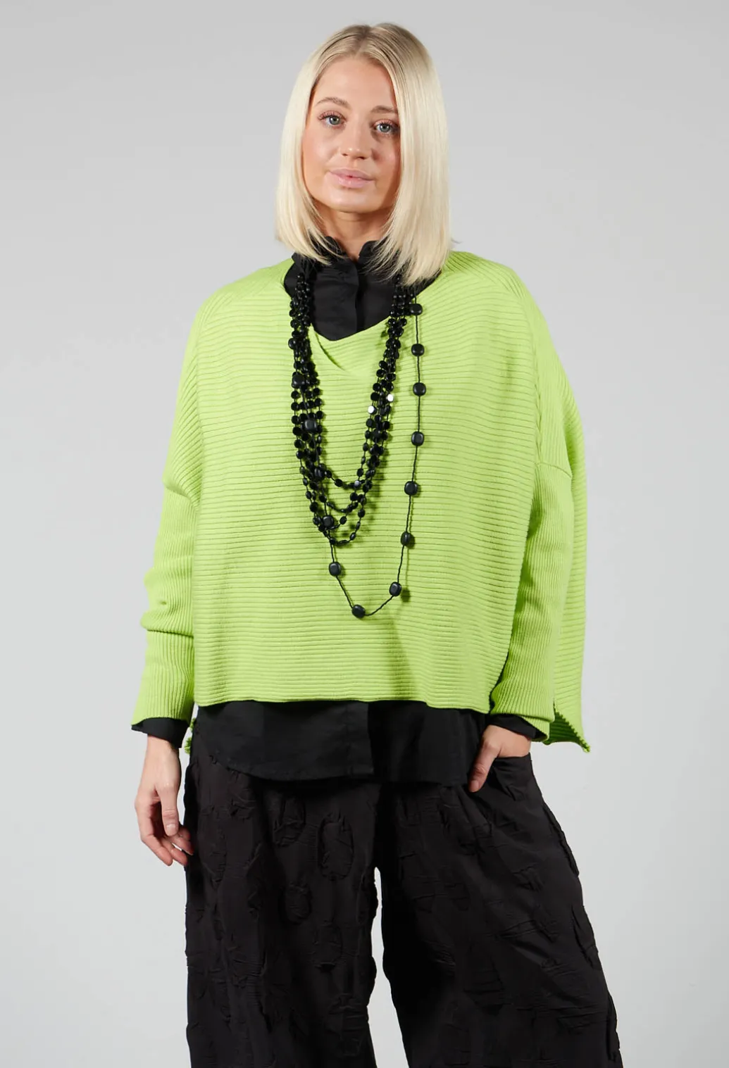 Ribbed Drop Shoulder Jumper in Neon Green